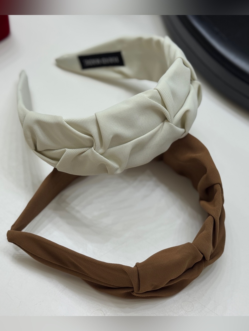 (New) Set of 2 Ruched Twisted Knot Headbands (Cream & Mocha Brown)